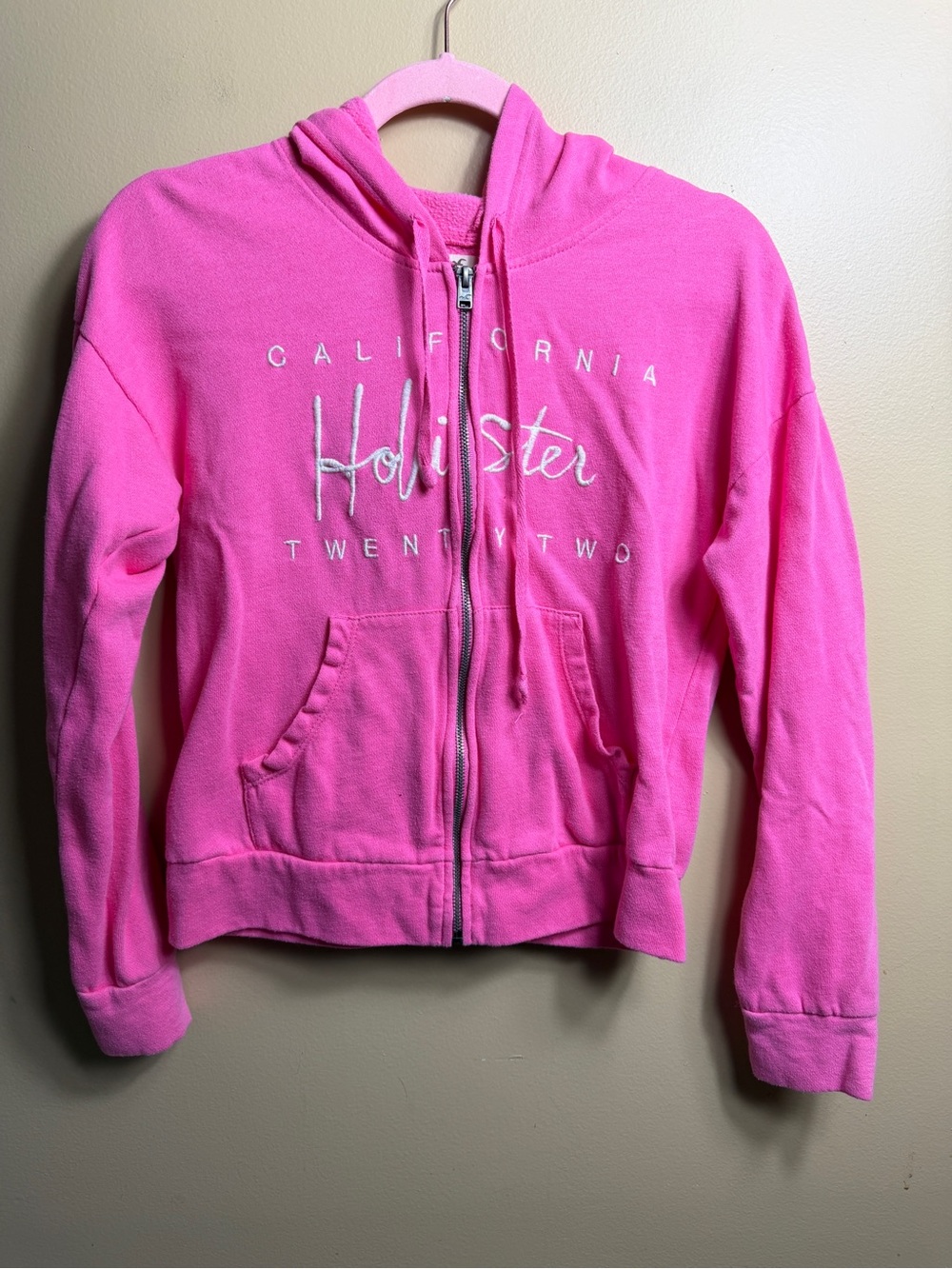 Hollister California Twenty Two Pink Full Zip Hoodie Graphic Sweatshirt small